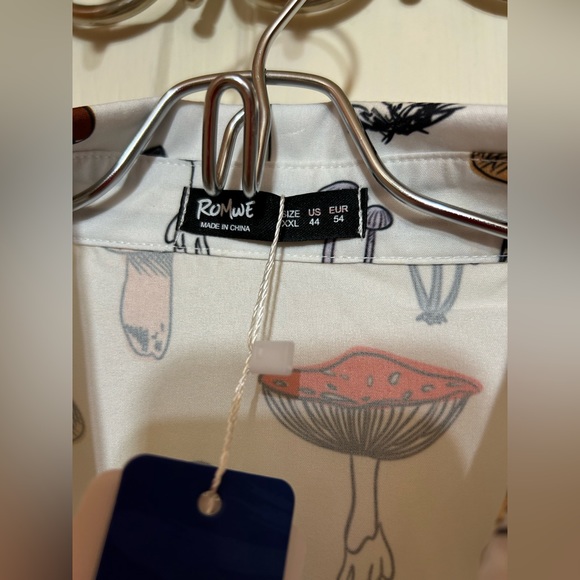 MUSHROOM PRINT SHORT SLEEVE BUTTON-UP SHIRT, OFF-WHITE XXL - Picture 2 of 6